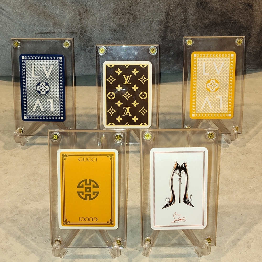 BUNDLE OF 5 LUXURY COLLECTIBLE PLAYING CARDS 3 LOUIS VUITTONS, GUCCI & LOUBOUTIN